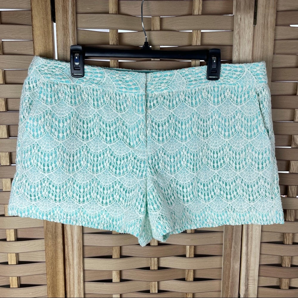 ANN TAYLOR LOFT White Lace and Light Teal Green Shorts